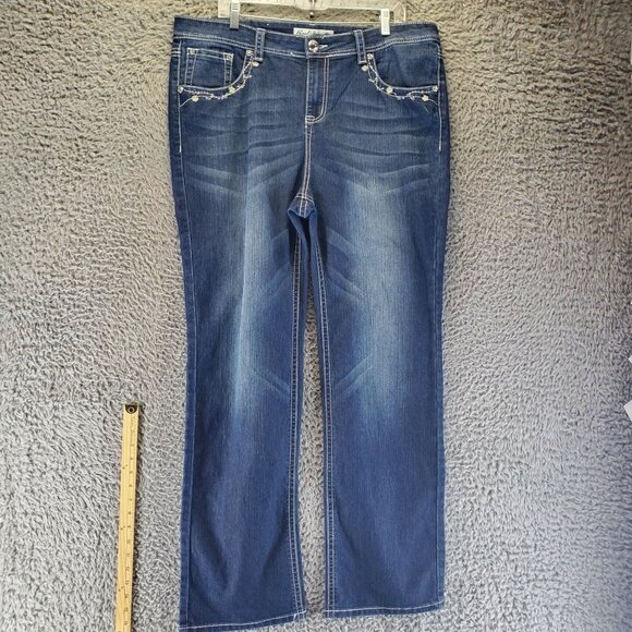 Real Jeans Womens Jeans Size 19 Blue Straight Embellished Pockets Stretch Denim - Picture 1 of 12